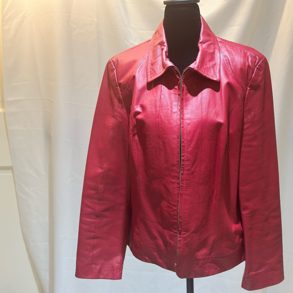 Women's red faux Leather Jacket